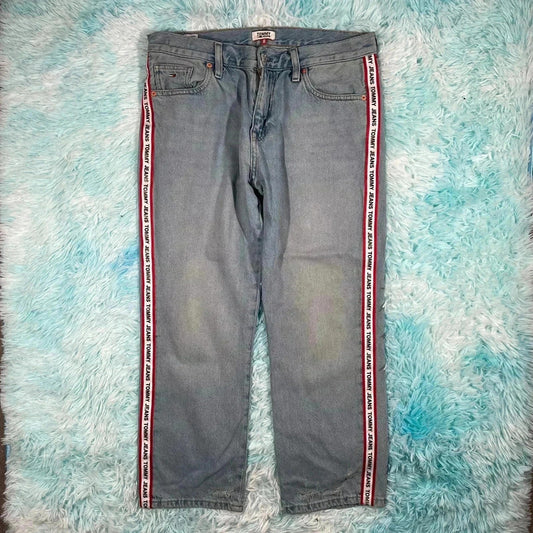 Blue Tommy Jeans Slim Boyfriend Cropped Jeans Taped - 30W 30L