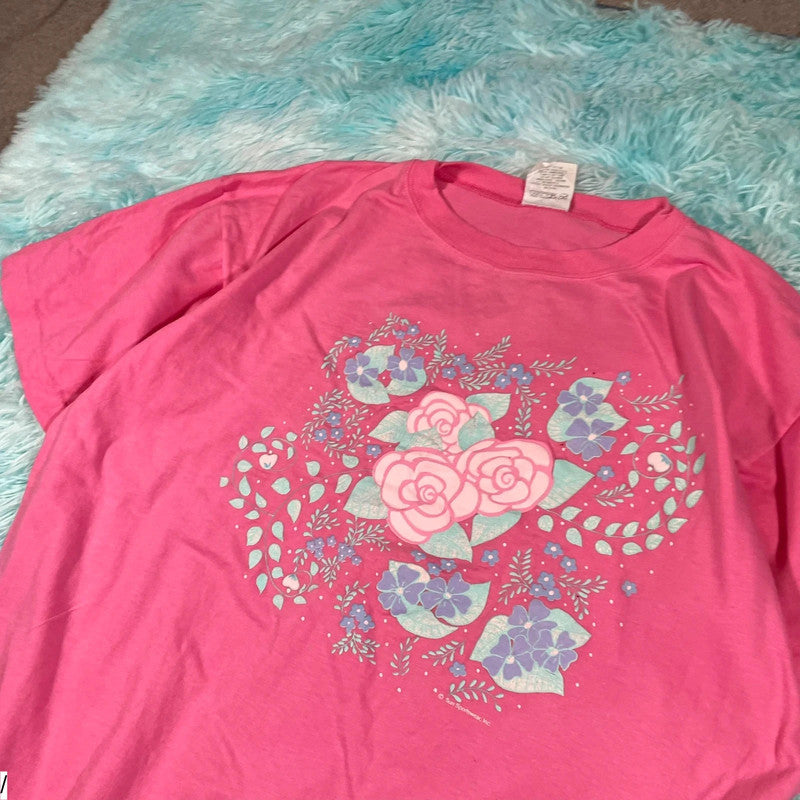 Vintage 80s Pink Floral Graphic T Shirt - Medium