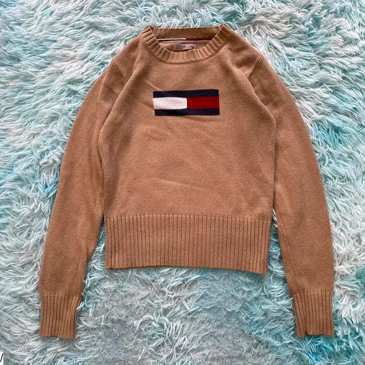 Brown Tommy Hilfiger Knitted Jumper Flag - XS