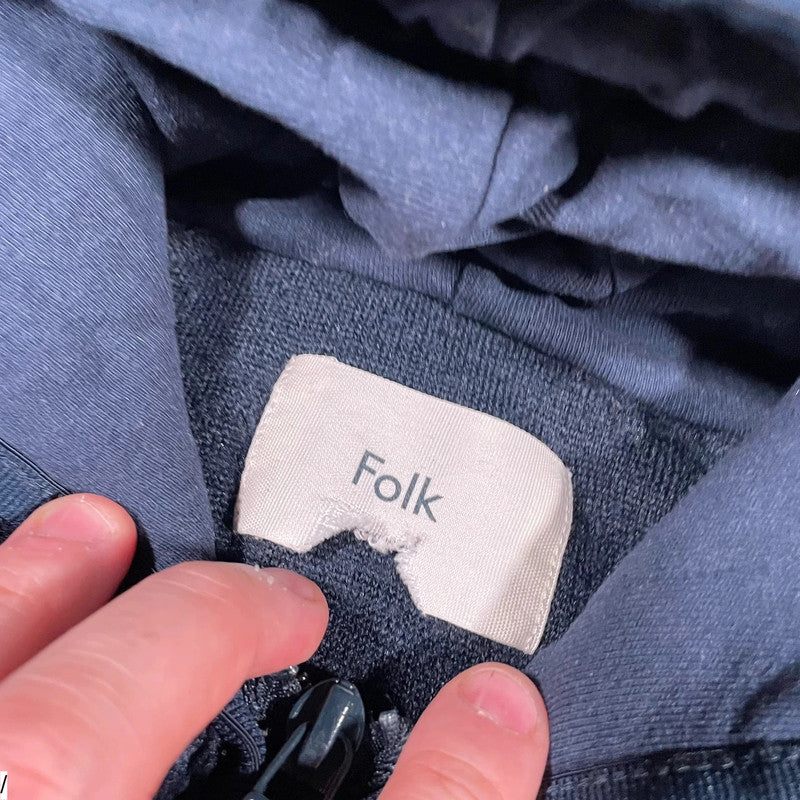Navy & Yellow Folk Sherpa Fleece Hoodie - XS