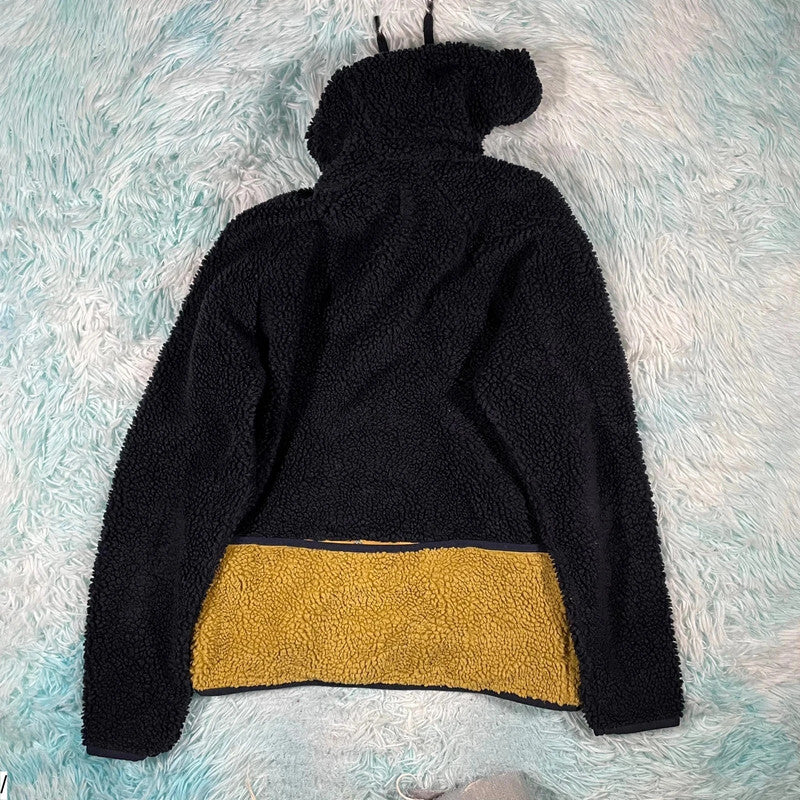 Navy & Yellow Folk Sherpa Fleece Hoodie - XS