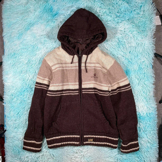 Vintage Brown & Cream G-Star Knitted Jacket - Medium