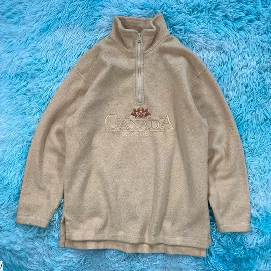 Vintage Yellow Canada Embroidered 1/4 Zip Fleece - Small