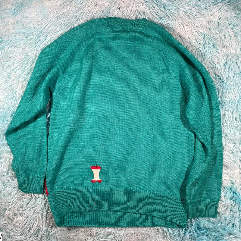 Vintage 80s Green Apple Patterned Knitted Jumper - Medium