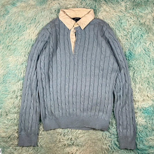 Baby Blue Gant Knitted Collared Jumper - Medium