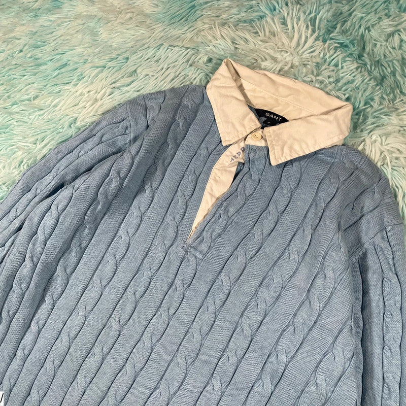 Baby Blue Gant Knitted Collared Jumper - Medium