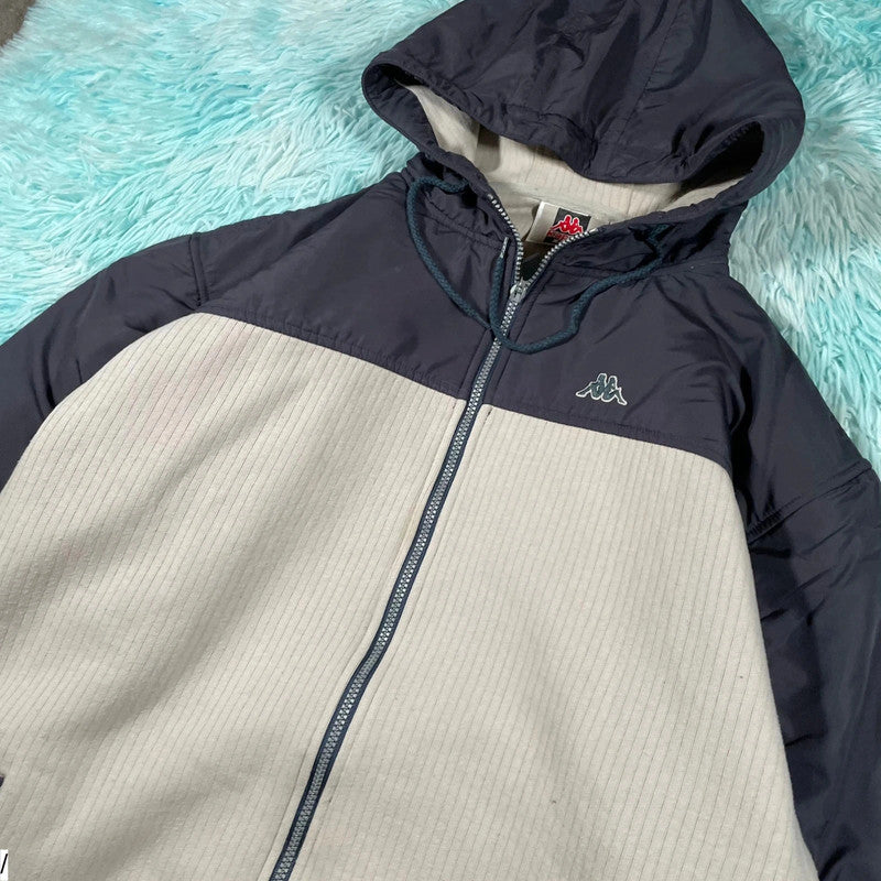 Vintage 90s Beige & Navy Kappa Fleece Jacket - XXL