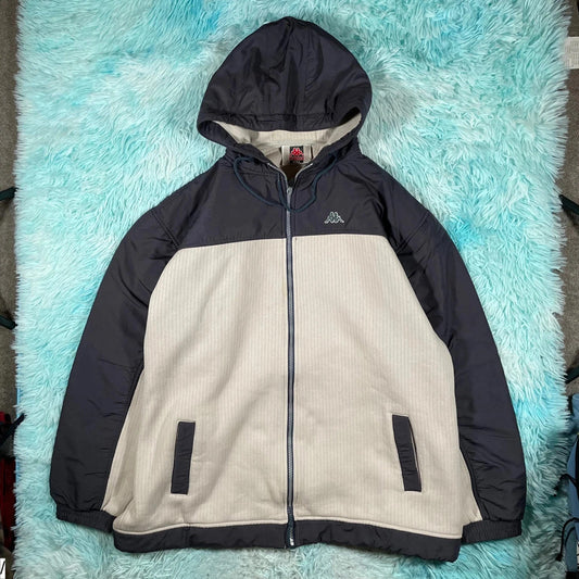 Vintage 90s Beige & Navy Kappa Fleece Jacket - XXL