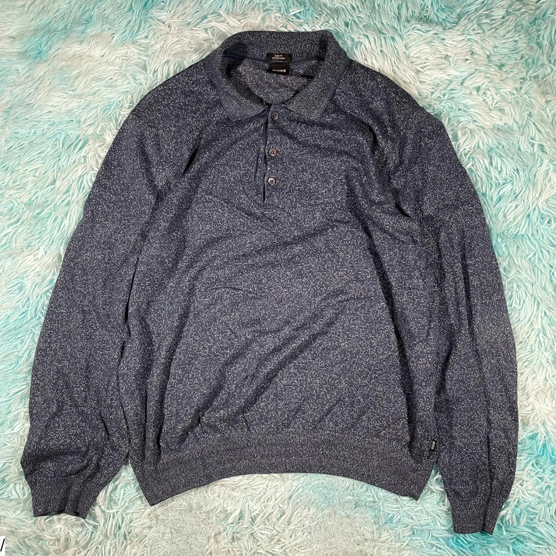 Blue Hugo Boss Cotton Linen Jumper - Large