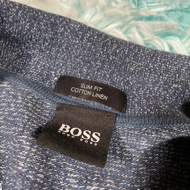 Blue Hugo Boss Cotton Linen Jumper - Large