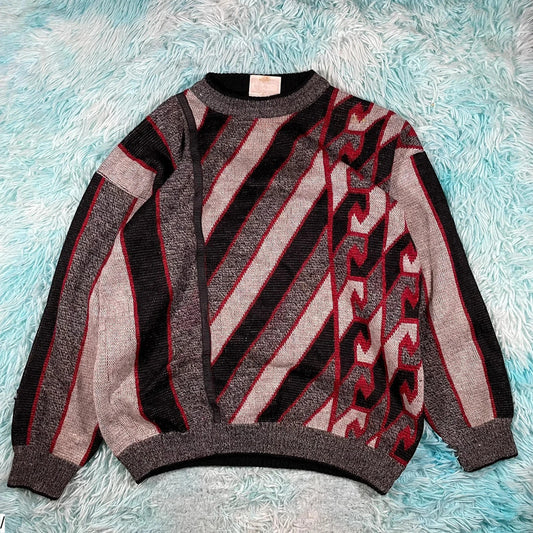 Vintage 90s Funky Grunge Patterned Gabicci Knitted Jumper - Large