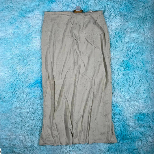 Vintage 90s Beige Patterned Maxi Dress - Size 14