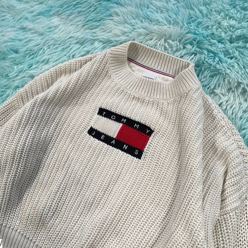 White Tommy Jeans Knitted Jumper Flag - Small