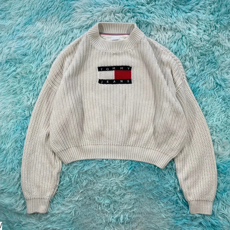 White Tommy Jeans Knitted Jumper Flag - Small