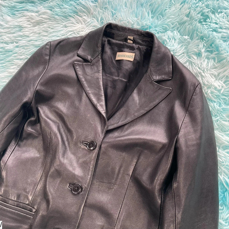 Vintage Y2K Black Leather jacket - Size 12