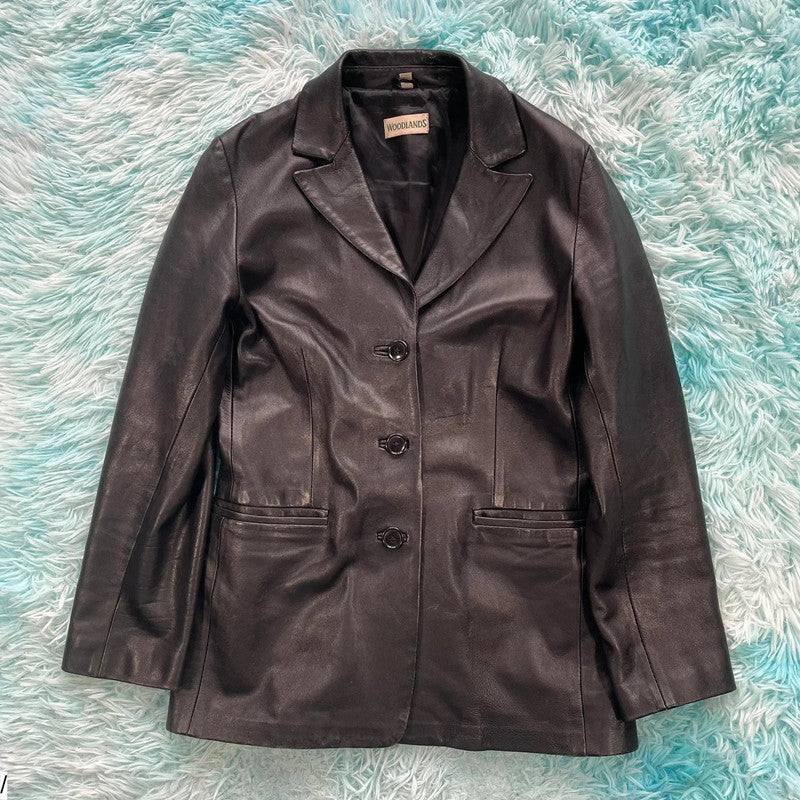 Vintage Y2K Black Leather jacket - Size 12