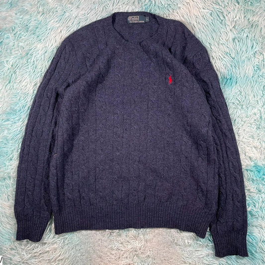 Vintage Navy Polo Ralph Lauren Knitted Jumper - Large