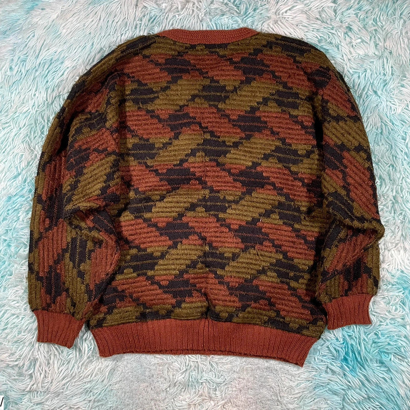 Vintage 80s Funky Patterned Knitted Jumper - Large