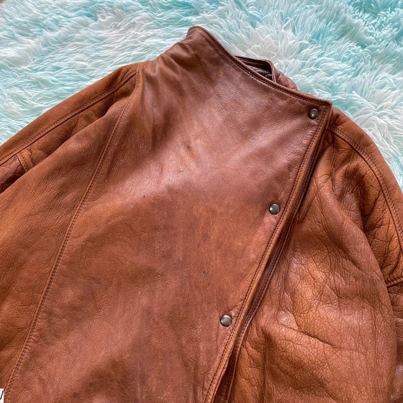 Vintage 90s Italian Leather Jacket Assymetric - Medium