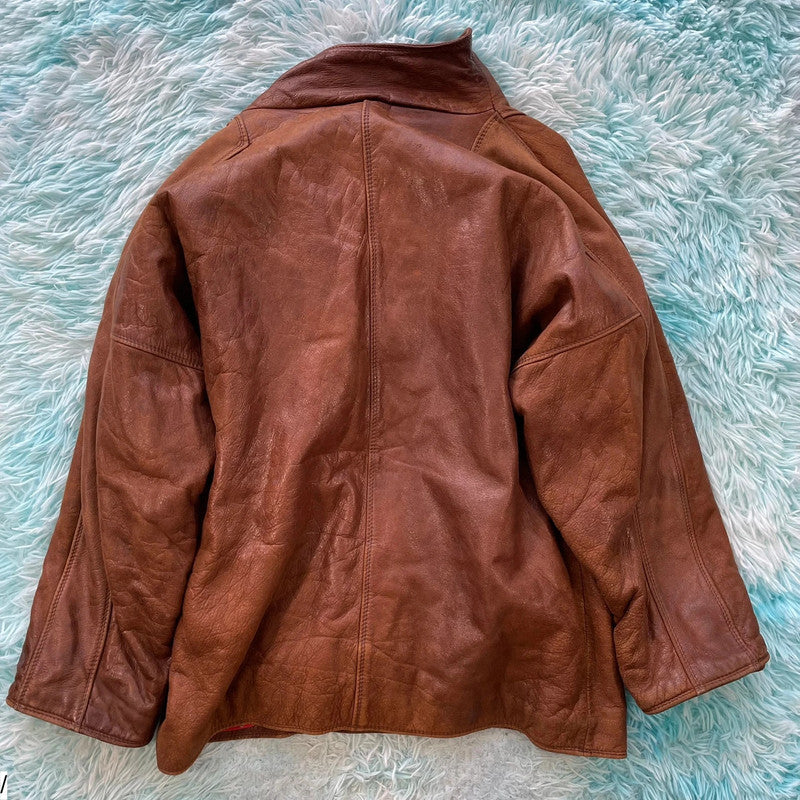 Vintage 90s Italian Leather Jacket Assymetric - Medium