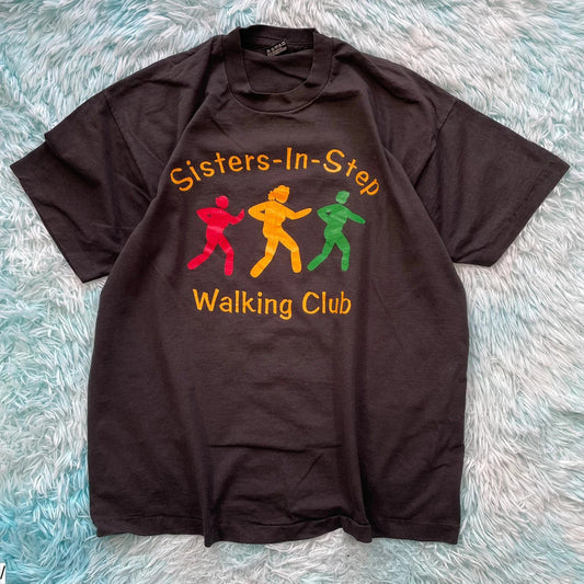 Vintage 90s Black Walking Club Graphic T Shirt - XL