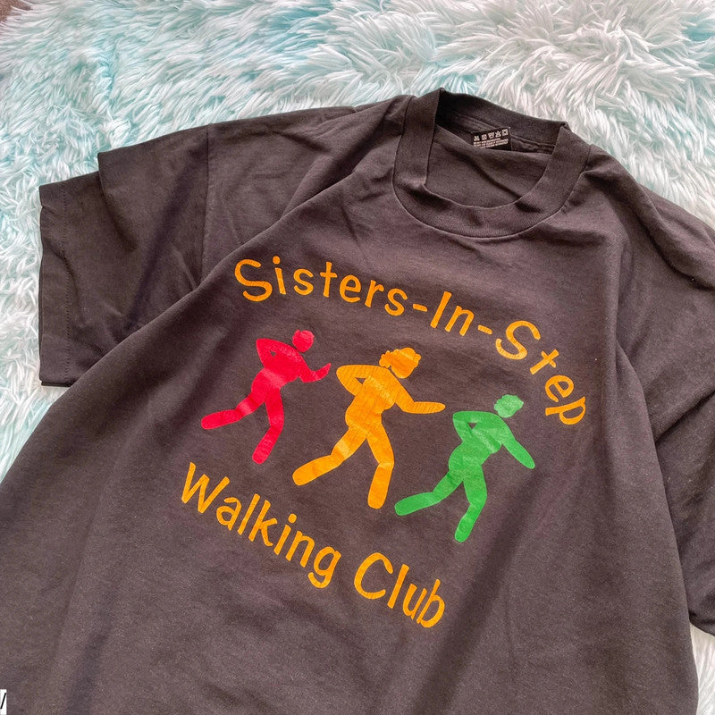 Vintage 90s Black Walking Club Graphic T Shirt - XL