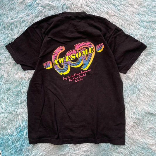 Vintage 90s Black Christian Graphic T Shirt - Large