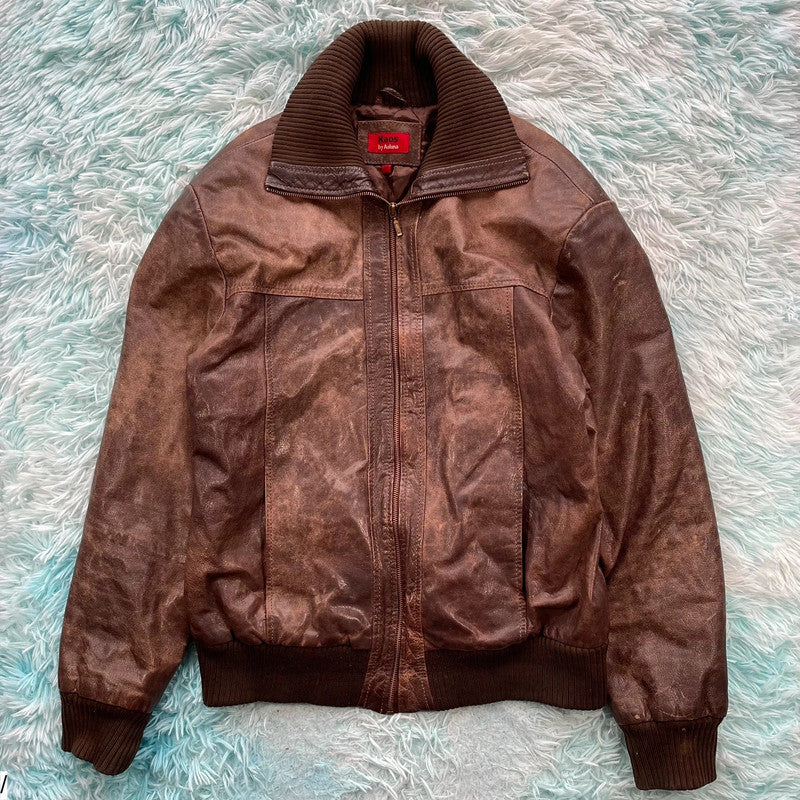 Vintage Y2K Brown Leather Jacket - XL