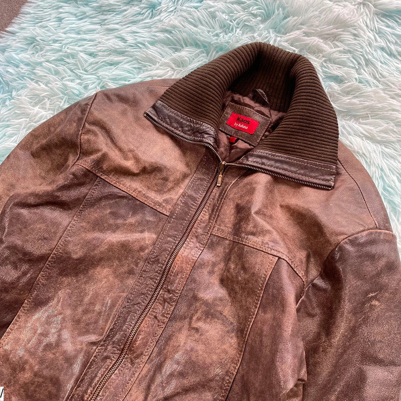 Vintage Y2K Brown Leather Jacket - XL