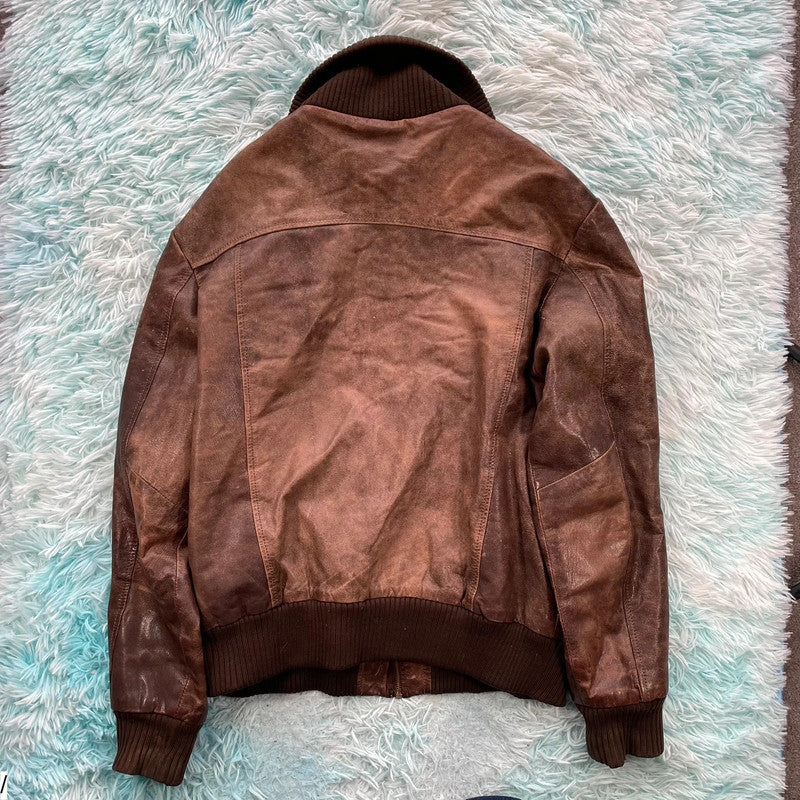 Vintage Y2K Brown Leather Jacket - XL