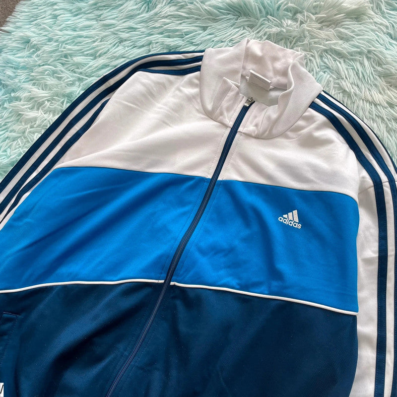 Vintage Y2K White & Blue Adidas Track Jacket - XXL