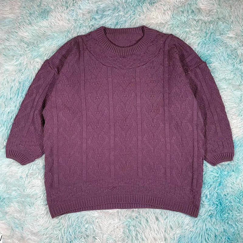 Vintage 80s Purple Knitted Jumper - Size 12