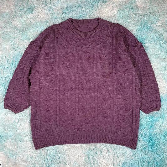 Vintage 80s Purple Knitted Jumper - Size 12