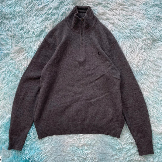 Grey Polo Ralph Lauren 1/4 Zip Jumper Wool Cashmere - Medium
