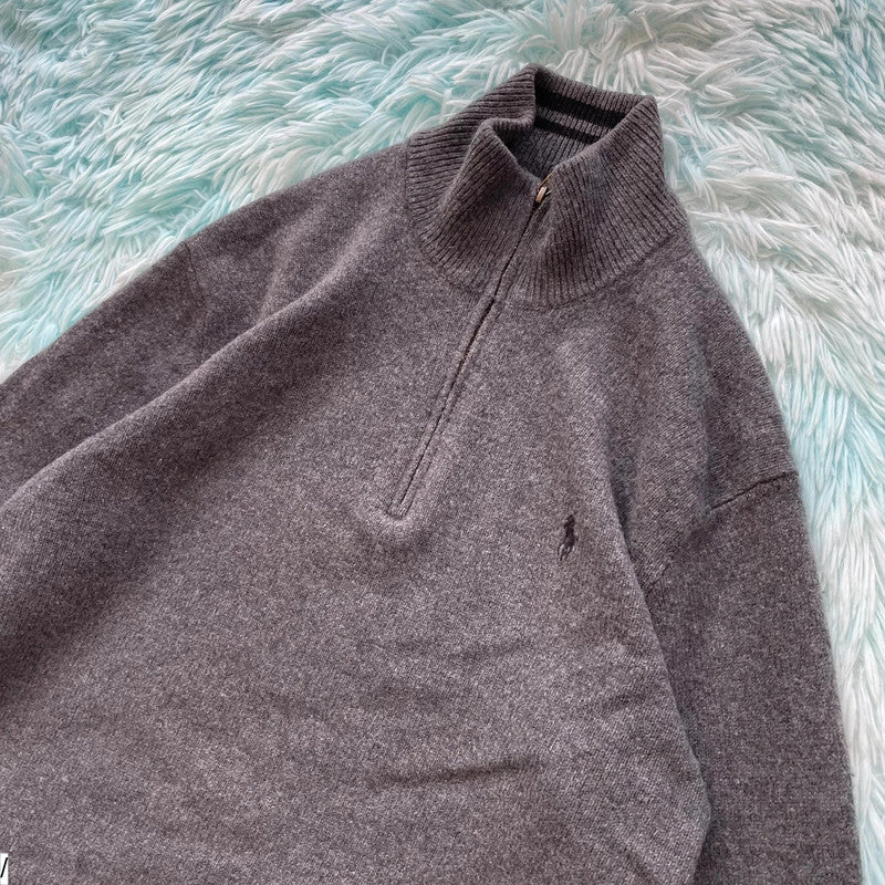 Grey Polo Ralph Lauren 1/4 Zip Jumper Wool Cashmere - Medium