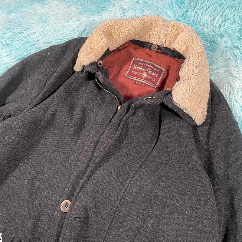 Vintage Black Marlboro Classic Wool Coat - XL