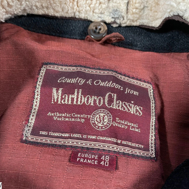 Vintage Black Marlboro Classic Wool Coat - XL