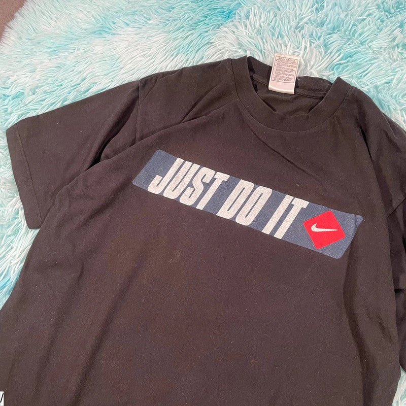 Vintage 90s Black Nike T Shirt Graphic Just Do it - Medium