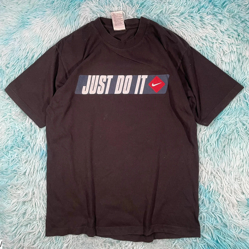 Vintage 90s Black Nike T Shirt Graphic Just Do it - Medium