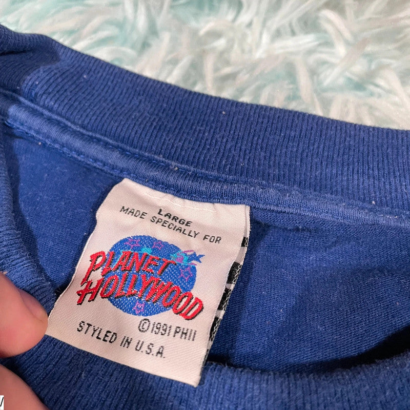 Vintage 90s Blue Plant Hollywood Graphic T Shirt - Large