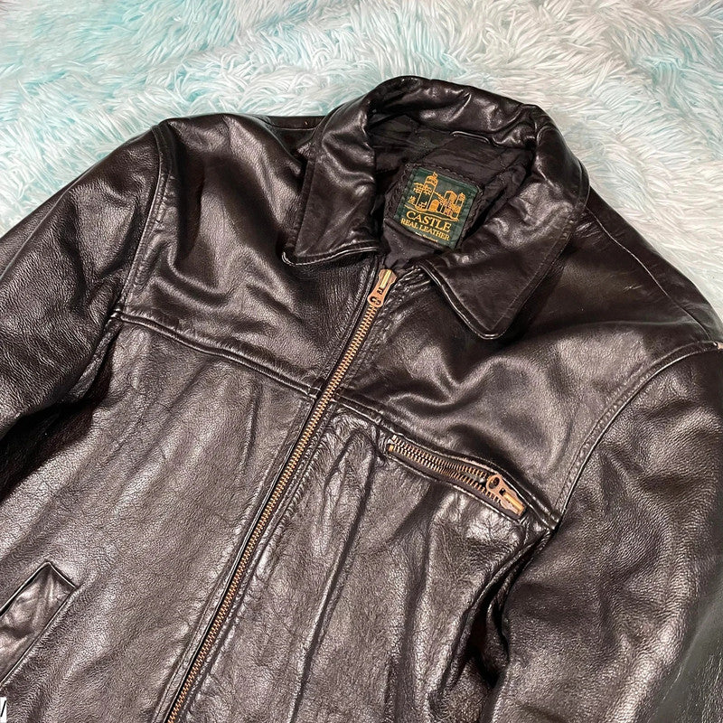 Vintage 90s Black Boxy Leather Jacket - Medium