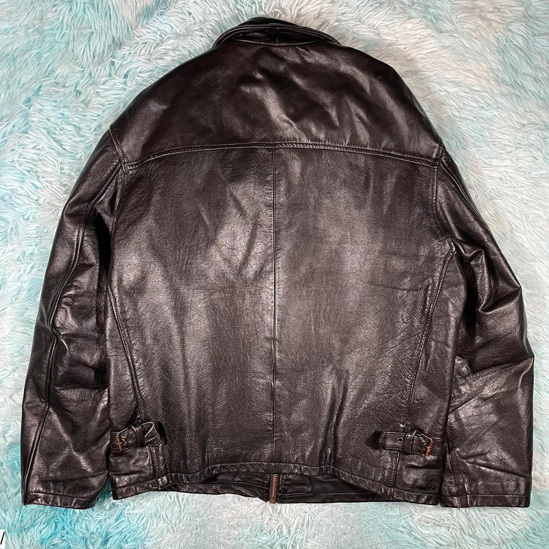 Vintage 90s Black Boxy Leather Jacket - Medium