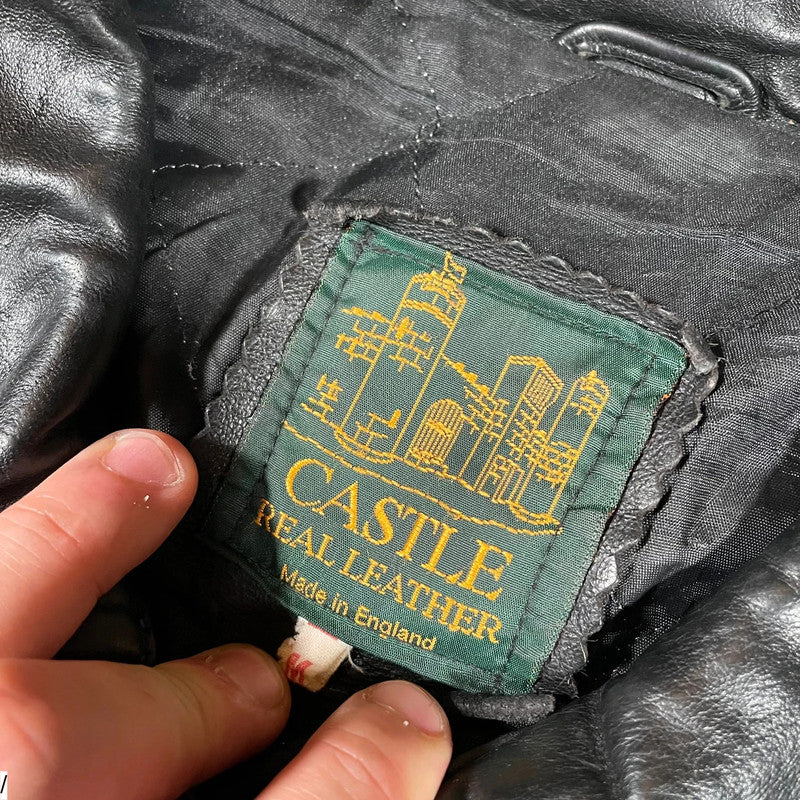 Vintage 90s Black Boxy Leather Jacket - Medium