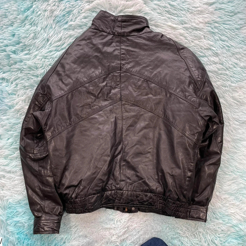 Vintage Black Leather Biker Jacket - Medium
