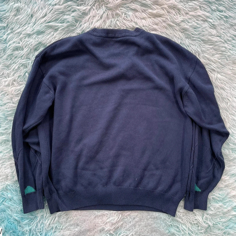 Vintage 90s Navy Funky Knitted Jumper - Large