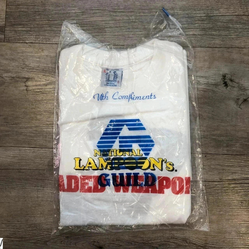 Vintage 90s White National Lampoon's Loaded Weapon Movie Promo T Shirt - XL