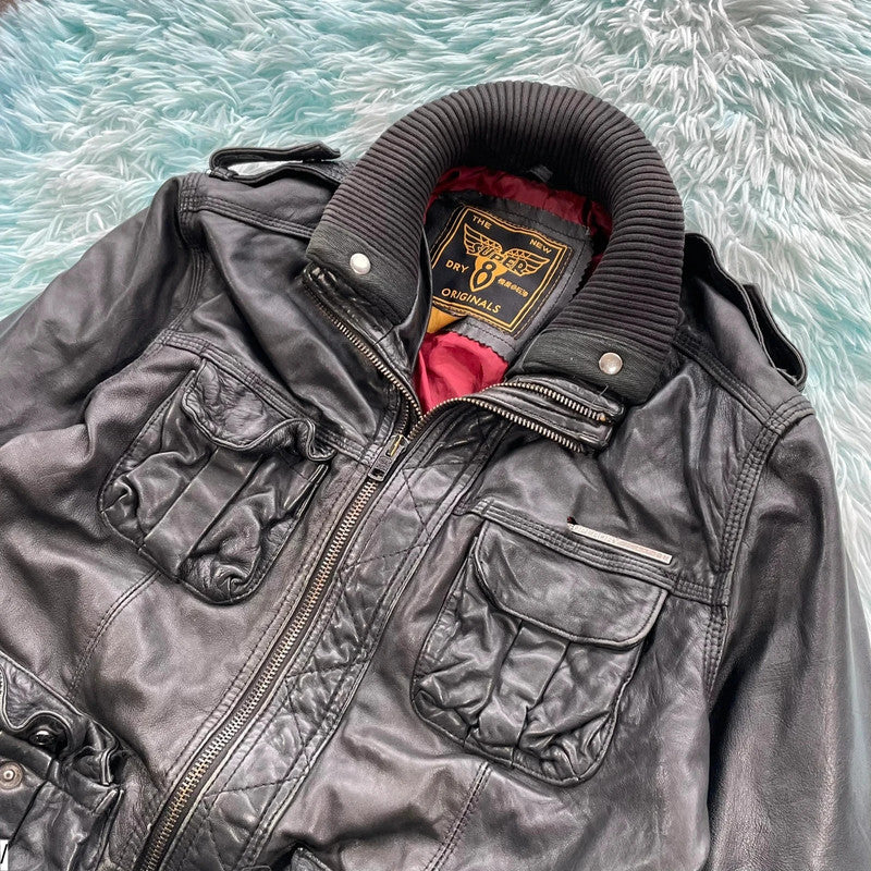 Vintage Black Leather Biker Jacket - Large