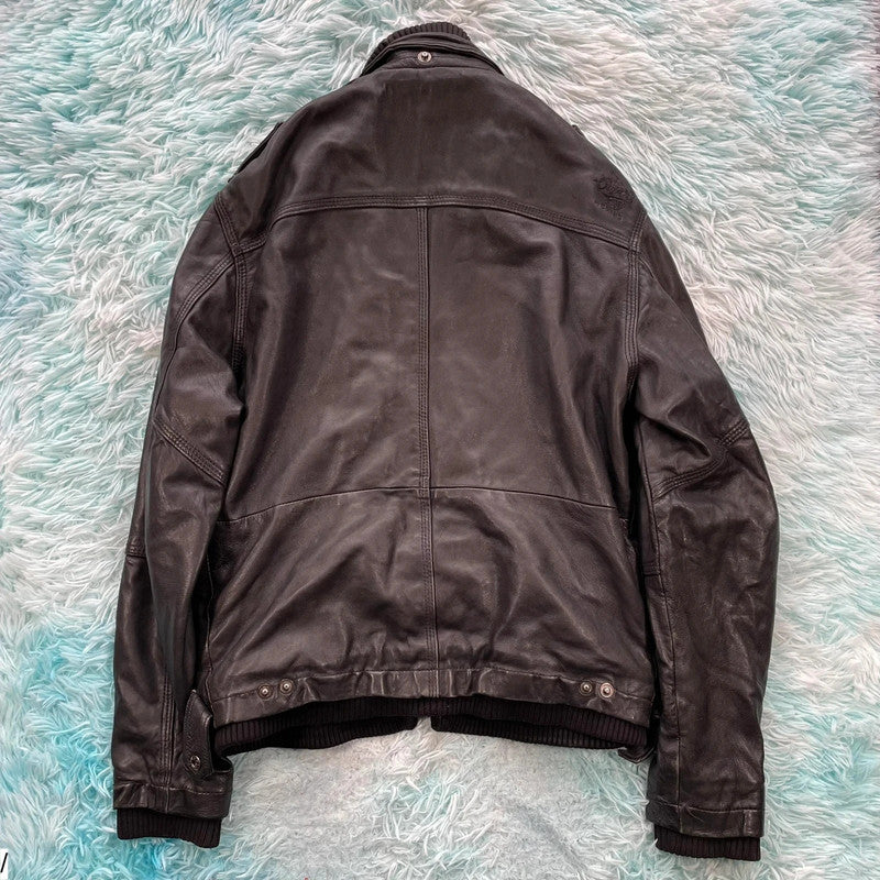 Vintage Black Leather Biker Jacket - Large