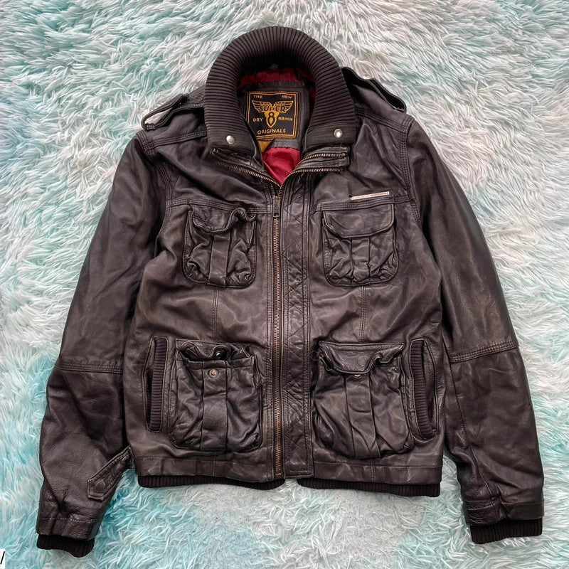Vintage Black Leather Biker Jacket - Large