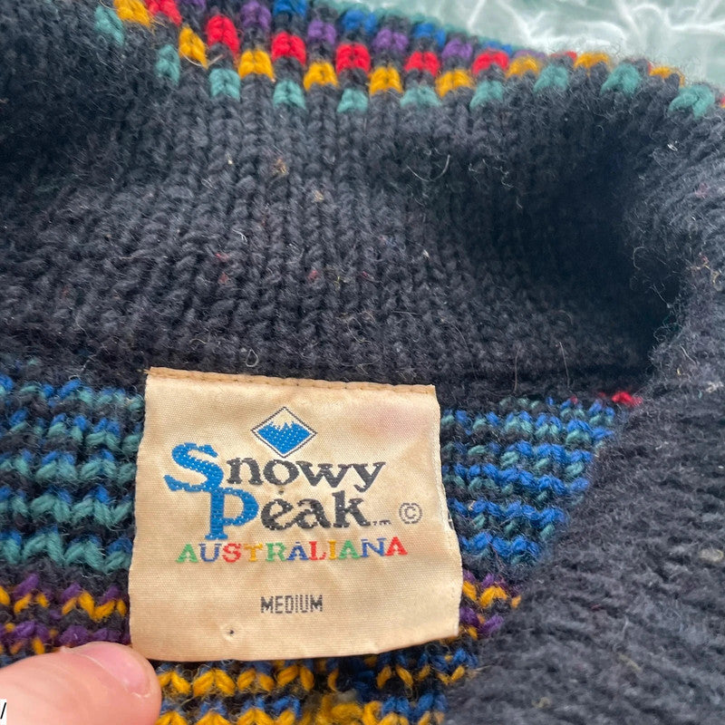 Vintage 90s Chunky Australian Knitted Jumper Crazy Pattern - XL